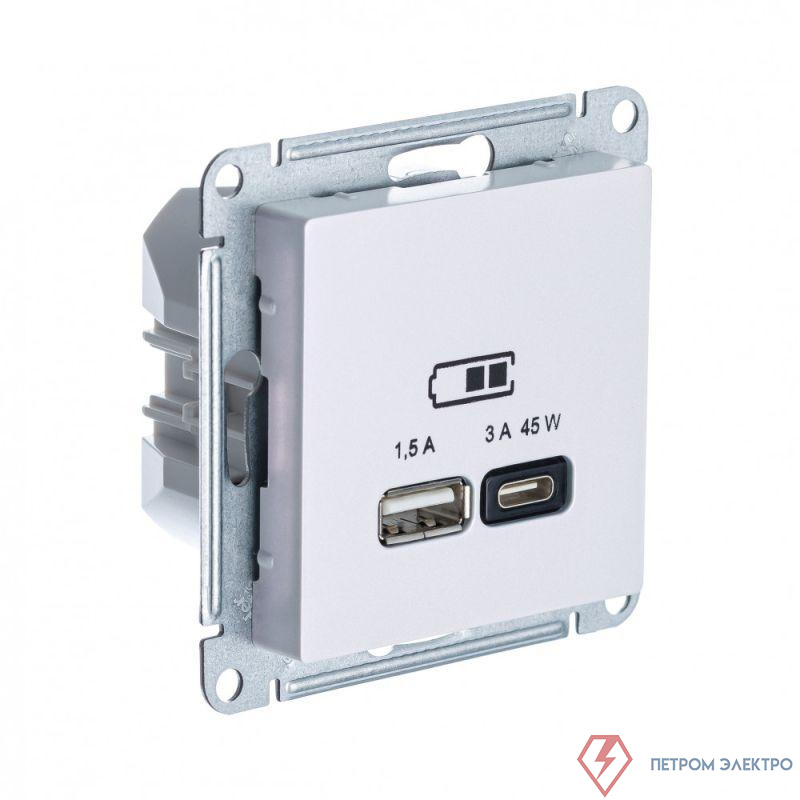 Розетка USB AtlasDesign тип A+C 45Вт QC PD высокоскор. ЗУ механизм жемчуж. SE ATN000429
