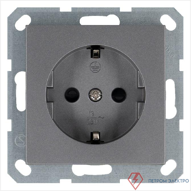 Розетка 1-м Shuko 16А IP20 с заземл. защ. шторки механизм алюм. Jasmart G5501S