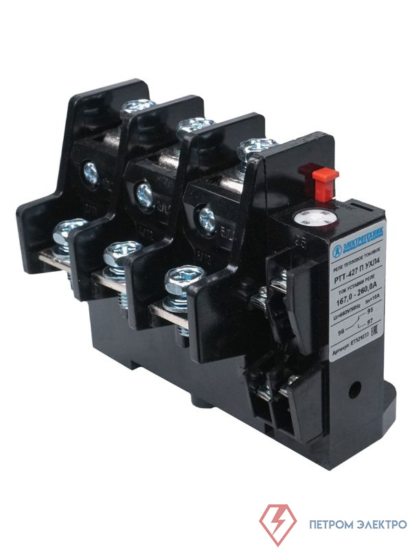 Реле тепл. РТТ-326 П УХЛ4 исп.2(ЭК) 260А 167.0-260.0А 660В/50Гц 1з+1р ручной возврат IP00 Электротехник ET529233