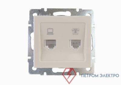 Розетка компьютерная + телефонная 2-м СП Rain RJ45 + RJ11 16А IP20 механизм крем. LEZARD 703-0388-143