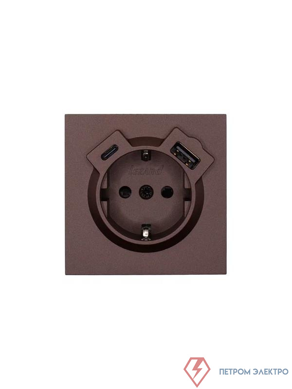 Розетка 1-м СП ZIMA IP20 Type-C + USB с заземл. механизм шоколад LEZARD 704-7388-181TC