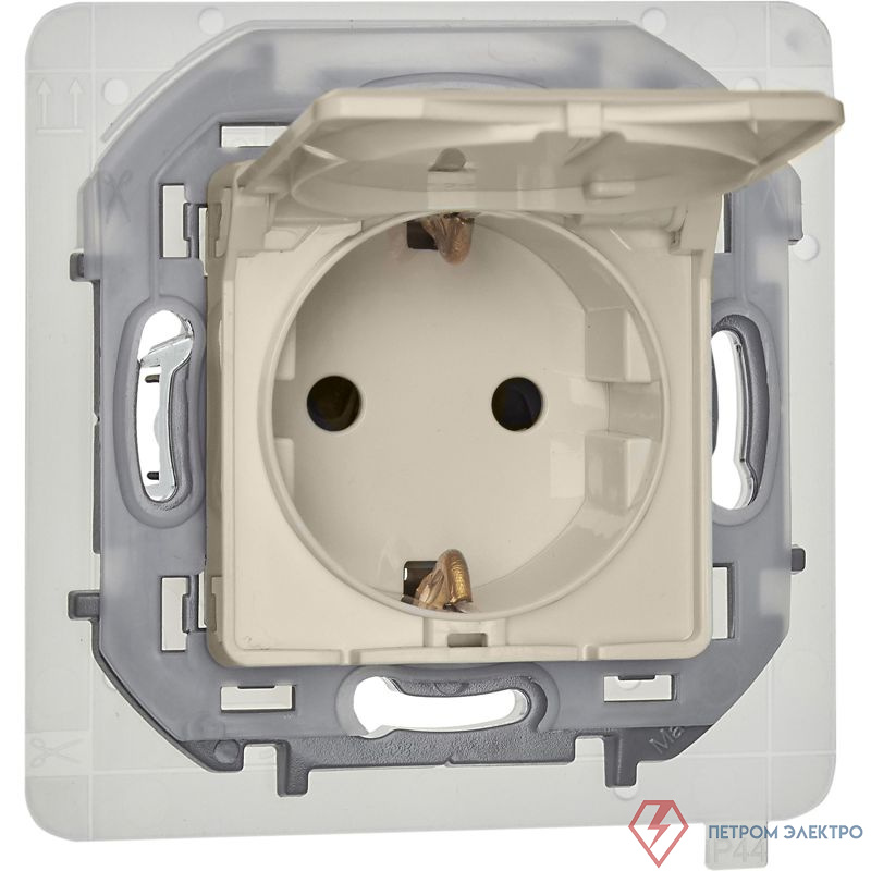 Розетка 1-м СП Inspiria 16А IP44 250В 2P+E защ. шторки с крышкой немецк. стандарт механизм сл. кость IEK 673741