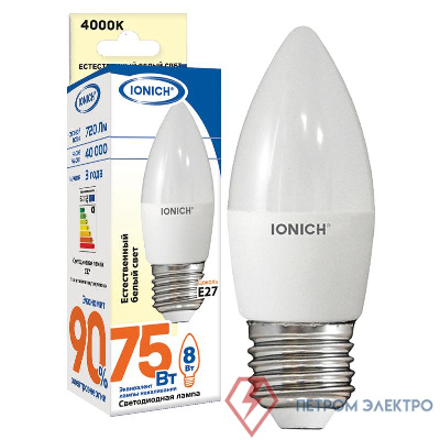 Лампа светодиодная ILED-SMD2835-C37-8-720-220-4-E27 (1306) IONICH 1538 0