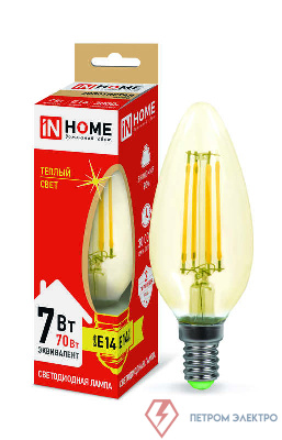 Лампа светодиодная LED-СВЕЧА-deco 7Вт 230В E14 3000К 630Лм зол. IN HOME 4690612007540 0