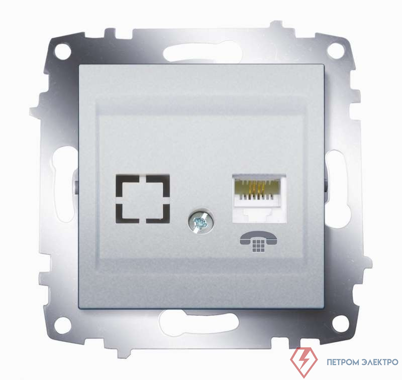 Розетка телефонная 2-м Cosmo RJ11 + гнездо механизм алюм. ABB 619-011000-221