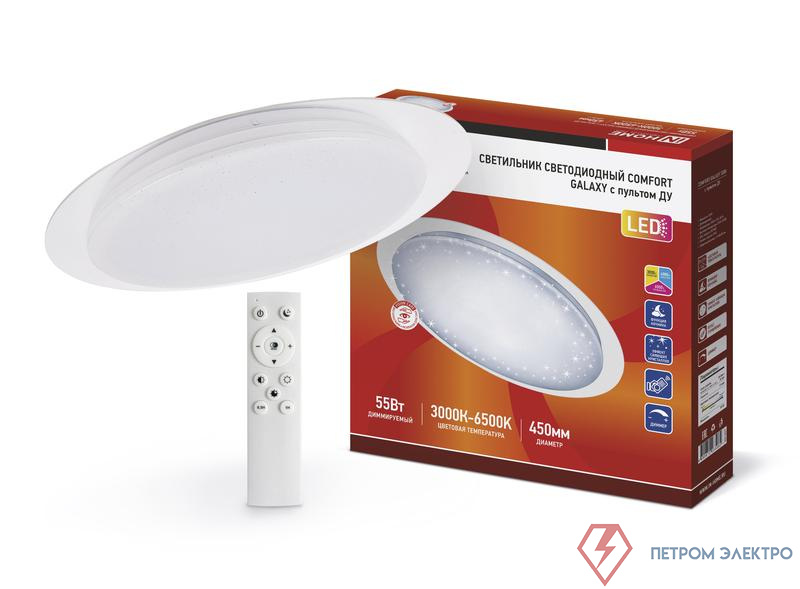 Светильник светодиодный COMFORT GALAXY 55Вт 3000-6500К 4400лм 230В 450х70мм с пультом ДУ IN HOME 4690612035062