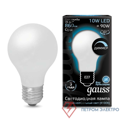 Лампа светодиодная Black Filament A60 E27 10Вт 4100К OPAL диммир. Gauss 102202210-D 0