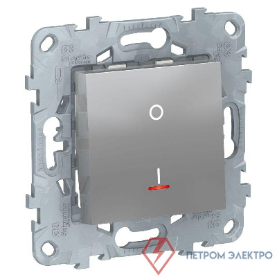 Выключатель 1-кл. 2п 2мод. СП Unica New IP21 (сх. 2а) 250В 16AX с индикацией механизм алюм. SchE NU526230S