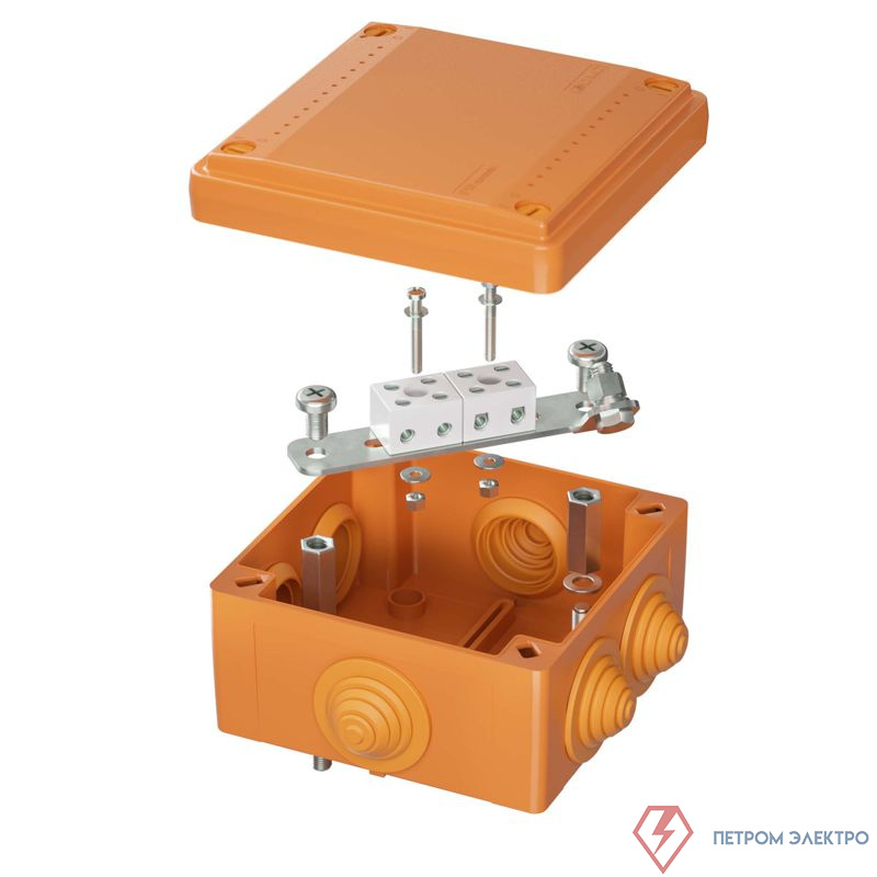 Коробка ответвительная FS 100х100х50мм IP55 4п 450В 6А 4кв.мм с кабельными вводами и клеммниками пластик. DKC FSB11404