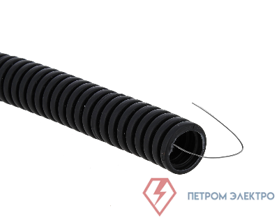 Труба гофрированная ПВХ d25мм с протяжкой черн. (уп.50м) Plast EKF tg-z-25-50-black