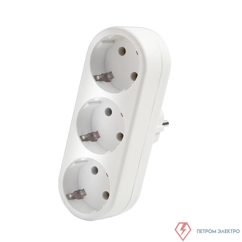 Разветвитель 3-м плоский с заземл. 16А 3500Вт 250В бел. DОМТОК 2656