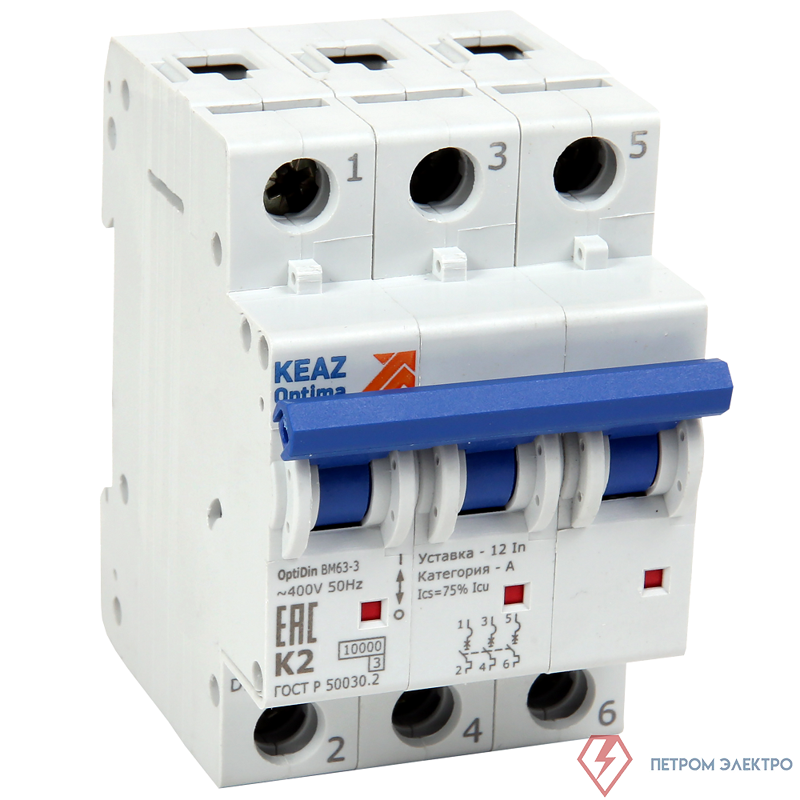 Выключатель автоматический модульный 3п L 32А OptiDin ВМ63-3L32-15-УХЛ3 КЭАЗ 342118