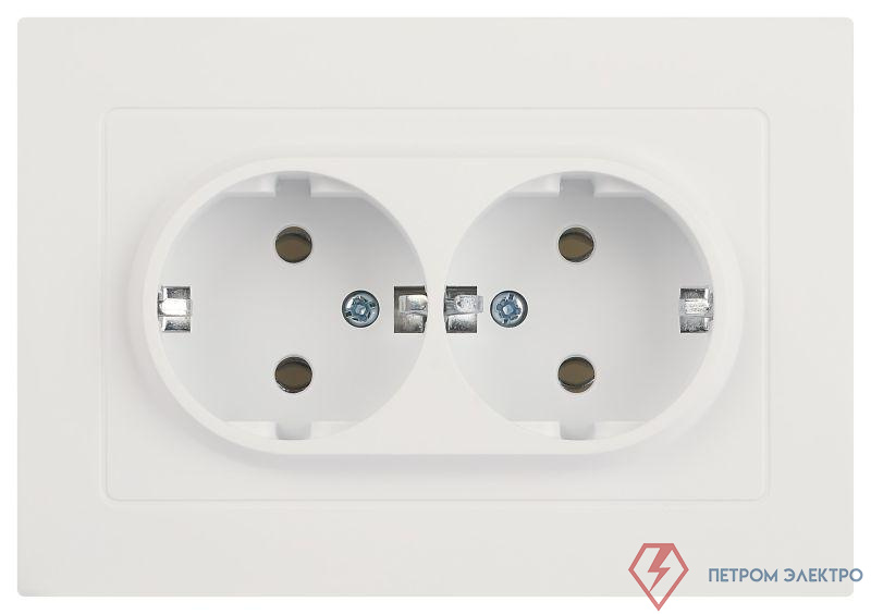 Розетка Accent 6-205-01М 2X2P+E Schuko 16А-250В IP20 СУ AL/CU бел. матов. Intro Б0063487