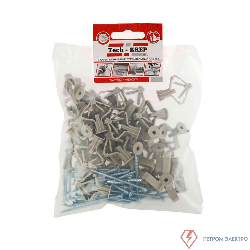 Дюбель для гипсокартона "бабочка" 10х50 с саморезом 4х60 (пакет) (уп.40шт) Zitar 126702