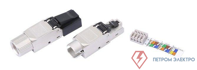 Разъем полевой оконцовки PLUD-8P8C-S-C6A-SH RJ-45 (8P8C) под витую пару для ож кабеля toolless кат. 6A экран. накручивающийся хвостовик IDC Hyperline 427413