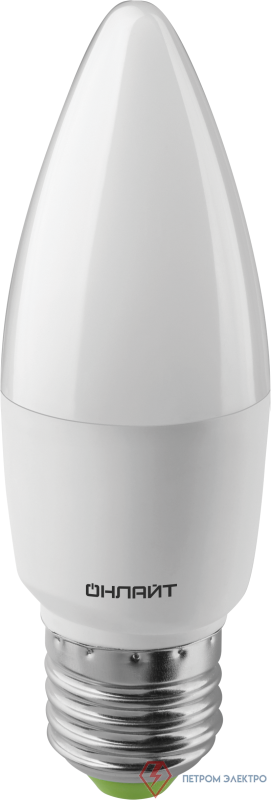 Лампа светодиодная 61 961 OLL-C37-10-230-6.5K-E27-FR 10Вт свеча 6500К холод. бел. E27 1000лм 176-264В ОНЛАЙТ 61961