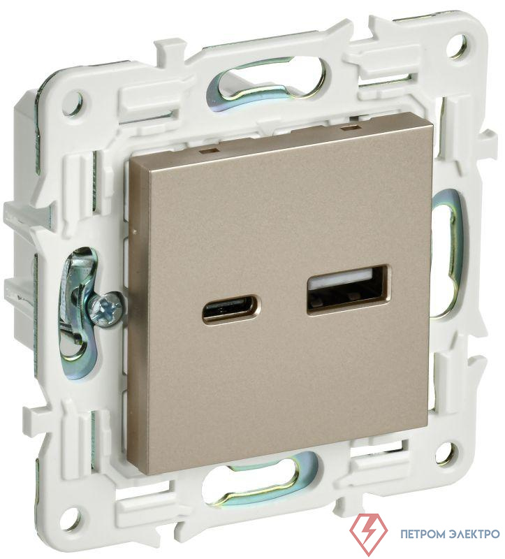 Розетка USB A+C 18Вт SKANDY SK-R13Sh шампань IEK SK-U22-018-K37