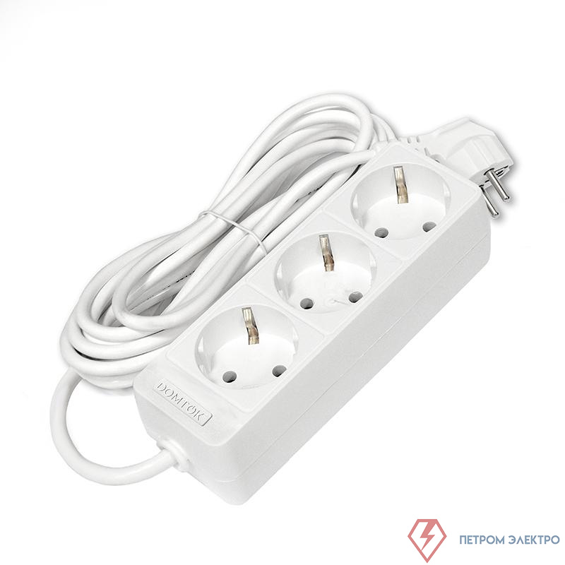 Удлинитель 3х5м с заземл. 10А IP20 2.2кВт ПВС 3х0.75 бел. DOMTOK 2376