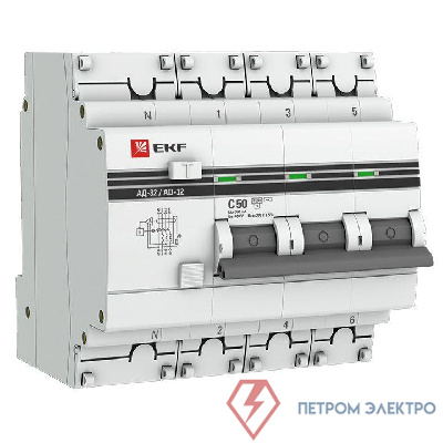 Выключатель автоматический дифференциального тока 4п C 50А 300мА тип AC 4.5кА АД-32 защита 270В электрон. PROxima EKF DA32-50-300-4P-pro
