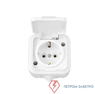 Розетка 1-м ОП 16А IP54 с заземл. с крышкой бел. Bylectrica РА16-297