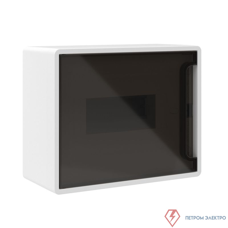 Щиток настенный Фрейм (FRAME) ЩРн-п-8 8 мод. с тонированной дверцей с 2 шинами PEN на 6 и 8 отверст. бел. DKC F08W1WD