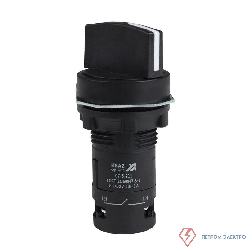 Переключатель 2 положения OptiSignal Compact D22 С7-S-211 черн. 1НО+1НЗ XB7ND25 КЭАЗ 362136