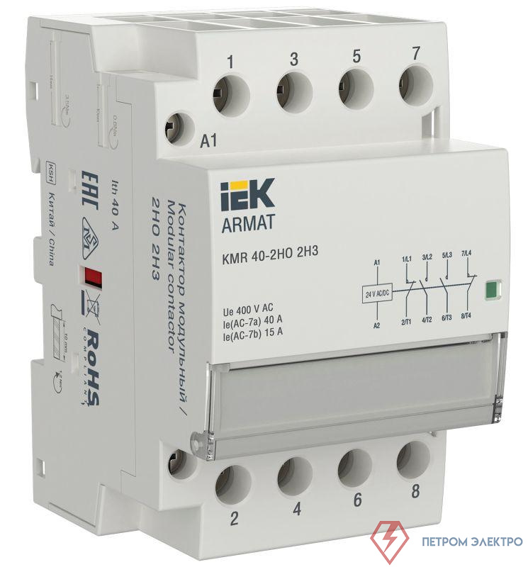 Контактор модульный KMR 40А 24В AC/DC 2НО 2НЗ ARMAT IEK AR-KMR20-040-22-024