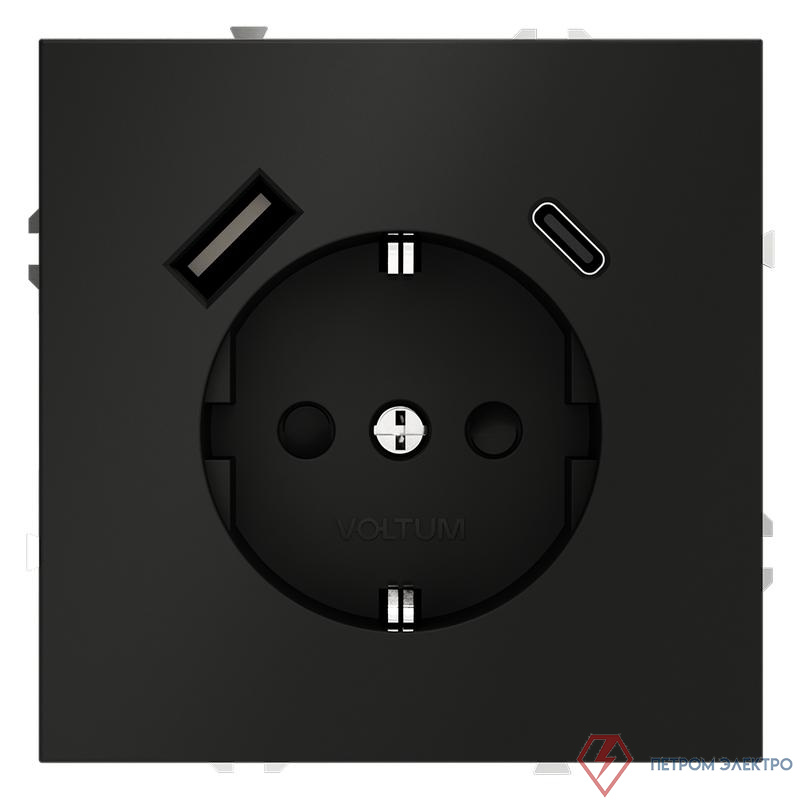 Розетка 1-м СП S70 16А с USB A+С с заземл. защ. шторки механизм черн. матов. Voltum VLS040508