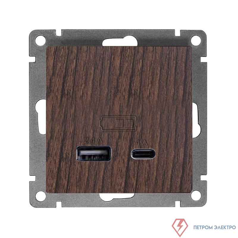 Розетка СП Афина 16А с заземл. с 2-мя заряд. устр. USB 5В тип А(2.4А)+С(4А) в сборе бел. Universal A0056