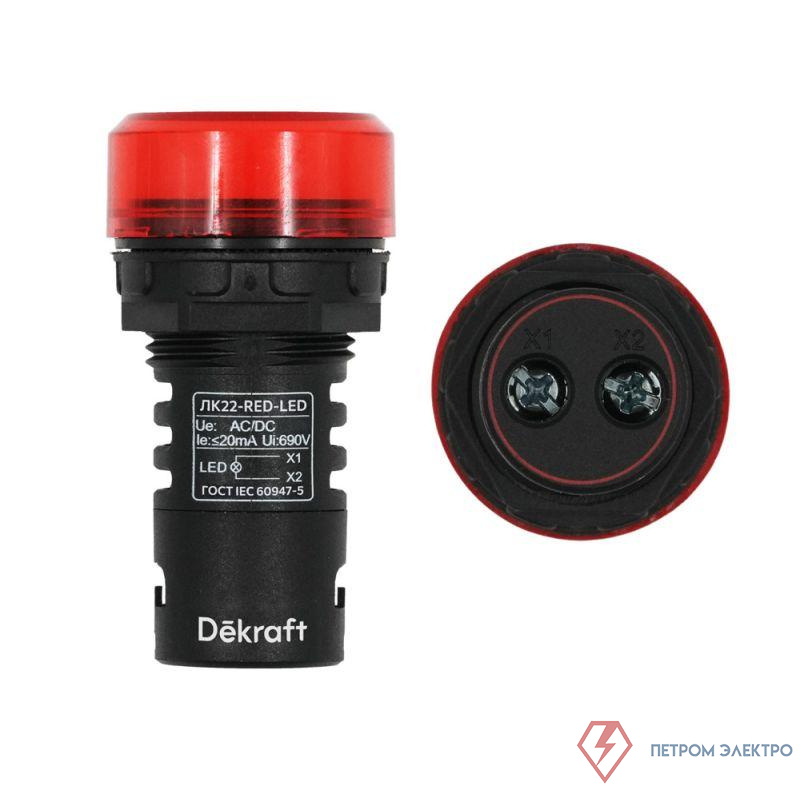 Лампа коммутационная ADDS ЛК-22 d22мм 24В AC/DC красн. LED DEKraft 25066DEK