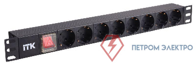 Блок розеток 8 мест PDU (немец. станд.) DIN49440 PH12-8D1 с LED выкл. алюм. профиль1U шнур 2м ITK PH12-8D1