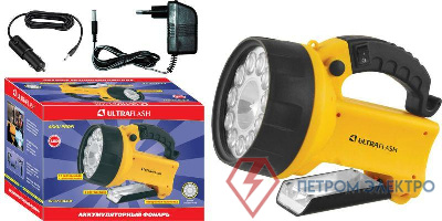 Фонарь UF3753LED (аккум 220В/12В жел. 11 LED; + галоген. 4В 2А-ч пласт. короб) Ultraflash 8311