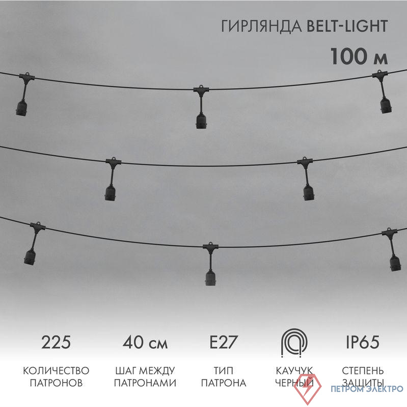 Гирлянда "Белт Лайт" 2жил. шаг 40см подвесные патроны E27 1320Вт IP65 влагостойкая (уп.100м) Neon-Night 331-231