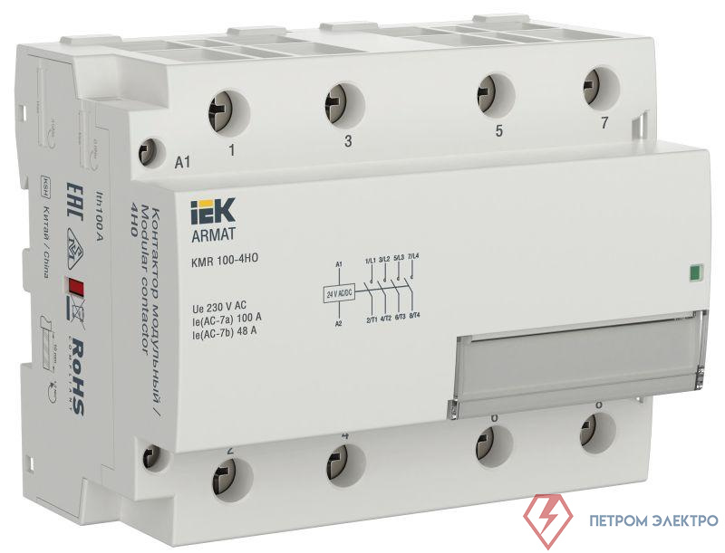Контактор модульный KMR 100А 24В AC/DC 4НО ARMAT IEK AR-KMR20-100-40-024