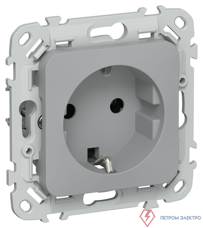 Розетка СП FLITE РС11-1-ФлС 16А с заземл. без защ. шторок безвинтовое крепление механизм сер. IEK FI-R11-16-1-K03