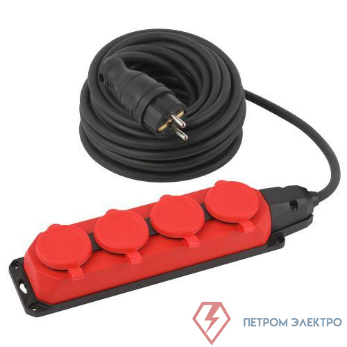 Удлинитель 4х10м с заземл. IP44 КГ 3х1.5 каучук UK-4e-3x1.5-10m-IP44(KG) Эра Б0057586