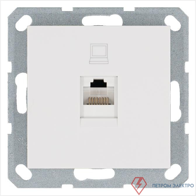 Розетка компьютерная 1-м RJ45 IP20 кат. 5E механизм бел. глянцевый Jasmart G6105W