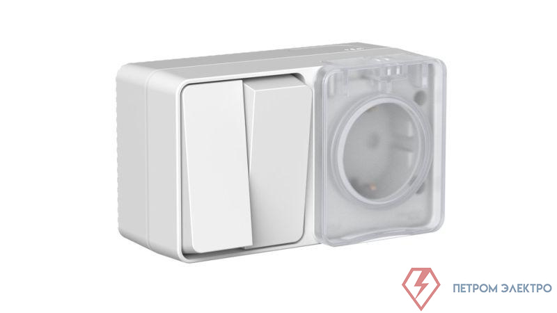 Блок ОП AtlasDesign PROFI IP54 (розетка 1-м 16А заземл. защ. шторки + 2-кл. выключатель 10А) сер. SE ATN543074