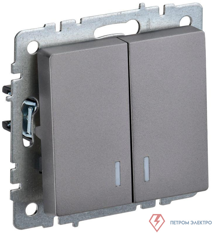 Выключатель 2-кл. СП BRITE ВС10-2-1-БрС 10А с индик. механизм сталь IEK BR-V20-1-10-K46