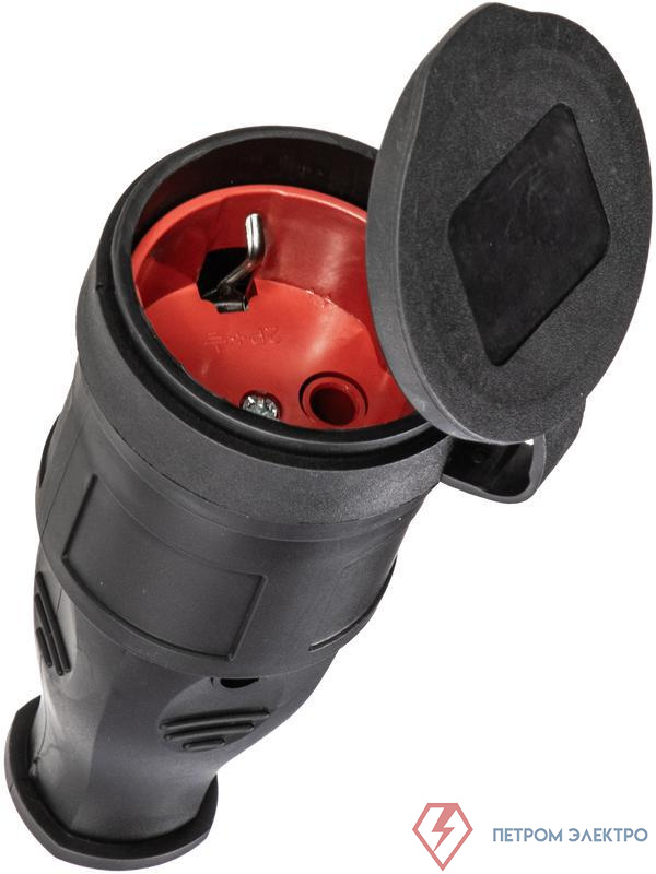 Розетка 16А IP44 прямая с заземл. каучук черн. КОСМОС RKsm-Z-IP(B)16A