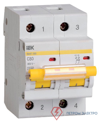 Выключатель автоматический модульный 2п C 80А 10кА ВА47-100 IEK MVA40-2-080-C
