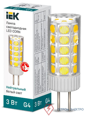 Лампа светодиодная Corn 3Вт капсульная 4000К нейтр. бел. G4 12В керамика IEK LLE-Corn-3-012-40-G4
