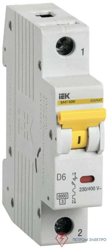 Выключатель автоматический модульный 1п D 6А 6кА ВА47-60M KARAT IEK MVA31-1-006-D