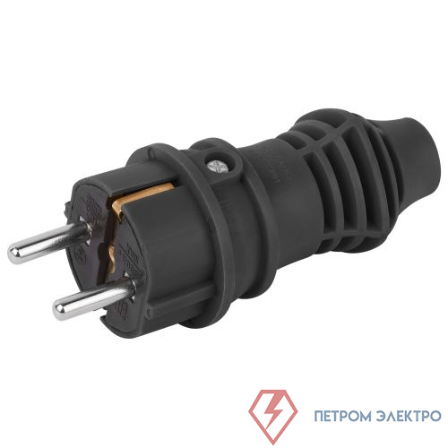 Вилка прямая VX13-B-IP44 16А IP44 с заземл. каучук черн. Эра Б0069321