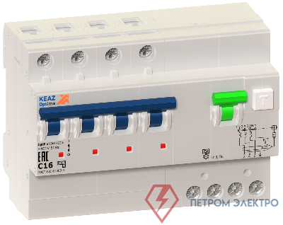 Выключатель автоматический дифференциального тока 4п C 16А 10мА тип A 6кА OptiDin VD63 УХЛ4 КЭАЗ 103472