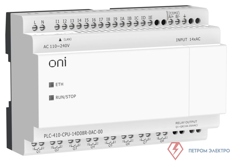 Модуль ЦПУ ПЛК 410 14 DI 8 RO 220В AC с Ethernet портом без экрана ONI PLC-410-CPU-14D08R-0AC-00