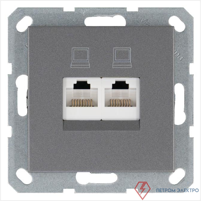 Розетка компьютерная 2-м RJ45 IP20 кат. 5E механизм алюм. Jasmart G6106S