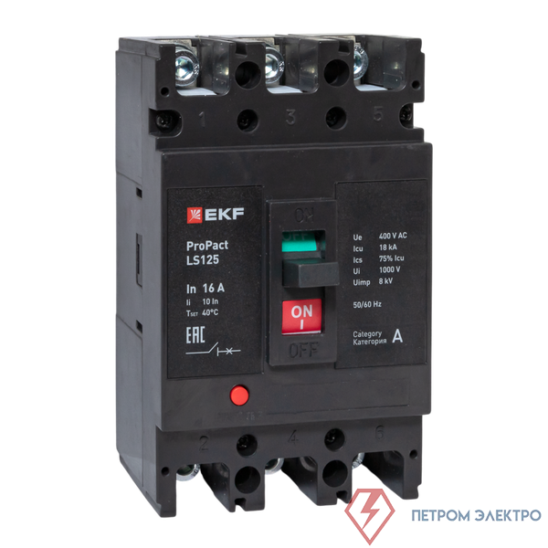Выключатель автоматический 3п 16А 18кА LS125 ProPact EKF mccb-125-18-3-16-ls