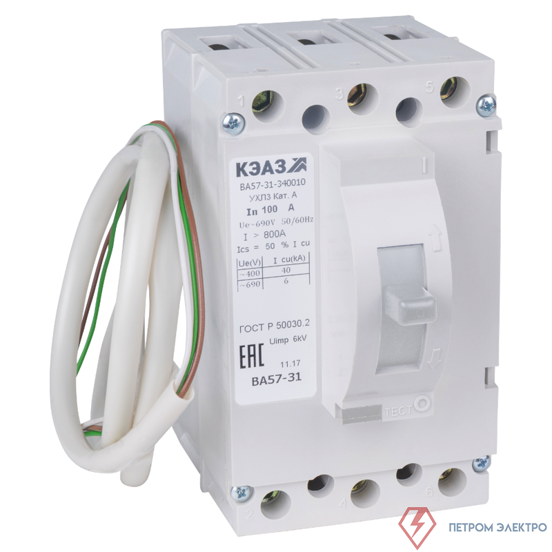 Выключатель автоматический 3п 100А 1200Im 40кА ВА57-31-341110 УХЛ3 690В AC КЭАЗ 108442
