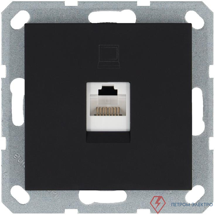 Розетка компьютерная 1-м RJ45 IP20 кат. 5E механизм черн. матов. soft touch Jasmart G6105PB